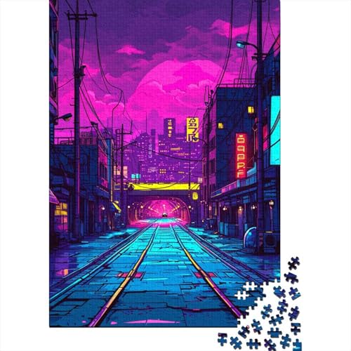 1000-teiliges Puzzle mit bunten Stadtstraßen für Erwachsene, Holzpuzzle für Erwachsene, Lernspiel, Herausforderungsspielzeug, 1000 Stück (38 x 26 cm) von LMYmoney