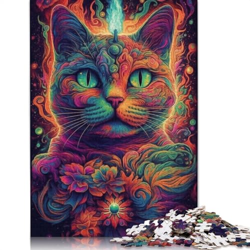 1000-teiliges Puzzle mit bunten Weltraumkatzen für Erwachsene und Teenager, Holzpuzzle, 1000 Teile (75 x 50 cm) von LMYmoney