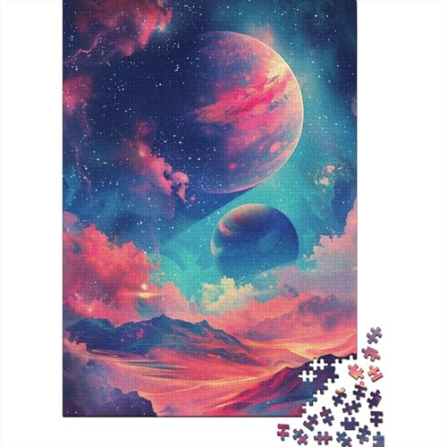 1000-teiliges Puzzle mit farbenfrohen Planeten für Erwachsene, Holzpuzzle, Lernspiel für Erwachsene Teenager, 1000 Teile (38 x 26 cm) von LMYmoney