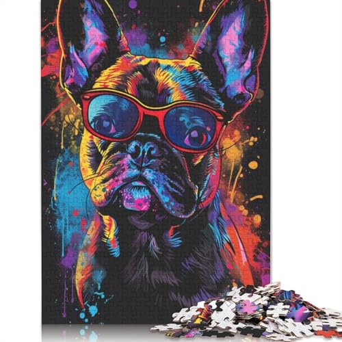 1000-teiliges Puzzle mit französischer Bulldogge, Hundekunst, für Erwachsene und Teenager, Holzpuzzle, Lernspiel, Herausforderung, Spielzeug, Geburtstagsgeschenke, 1000 Stück (75 x 50 cm) von LMYmoney