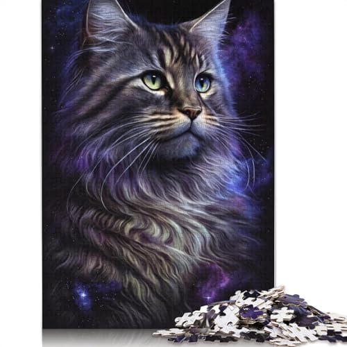 1000-teiliges Puzzle mit kosmischer Maine-Coon-Katze für Erwachsene, Holzpuzzles für Teenager, Geschenke, einzigartige Heimdekoration und Geschenke, 1000 Stück (75 x 50 cm) von LMYmoney