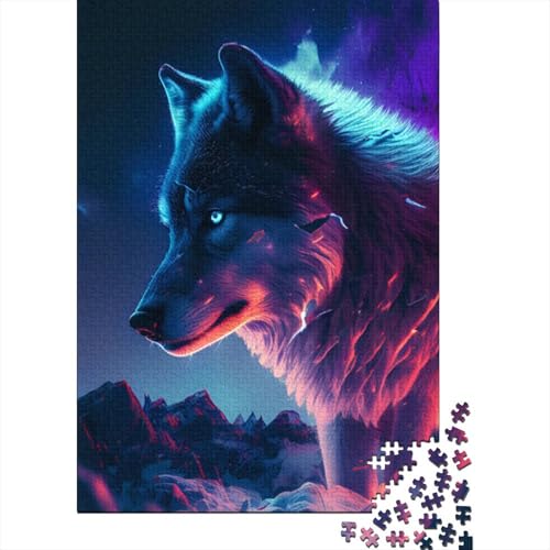 1000-teiliges Puzzle mit wunderschönem Wolf für Erwachsene, Holzpuzzle, Lernspiel für Erwachsene Teenager, 1000 Teile (38 x 26 cm) von LMYmoney