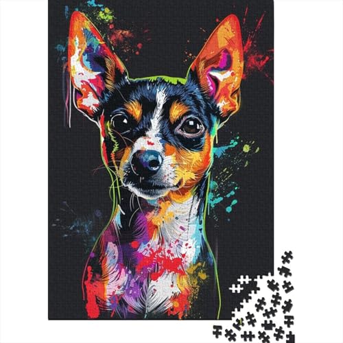 1000-teiliges Rat Terrier Dog Art Puzzle für Erwachsene, Holzpuzzle, Lernspiel für Erwachsene Teenager, 1000 Stück (38 x 26 cm) von LMYmoney