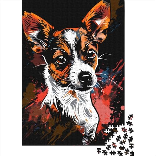 1000-teiliges Rat Terrier Dog Art Puzzle für Erwachsene, Holzpuzzle für Erwachsene, Lernspiel, Herausforderungsspielzeug, 1000 Stück (38 x 26 cm) von LMYmoney