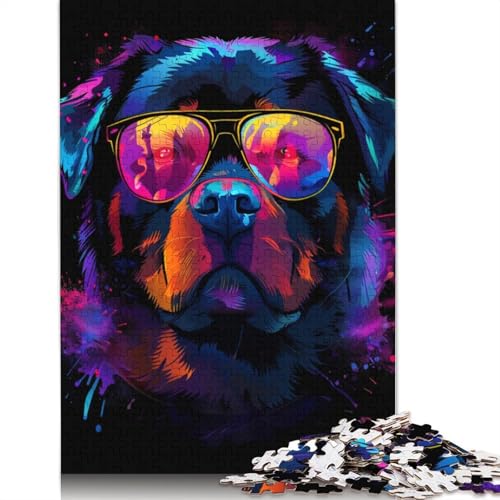 1000-teiliges Rottweiler-DJ-Neon-Puzzle für Erwachsene und Jugendliche, Lernspielzeug aus Holz, 1000 Teile (75 x 50 cm) von LMYmoney