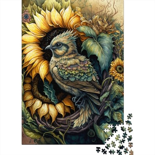 1000-teiliges Sonnenblumen- und Vogel-Puzzle für Erwachsene, Puzzle, Lernspiel, Herausforderungsspielzeug, 1000 Stück (38 x 26 cm) von LMYmoney