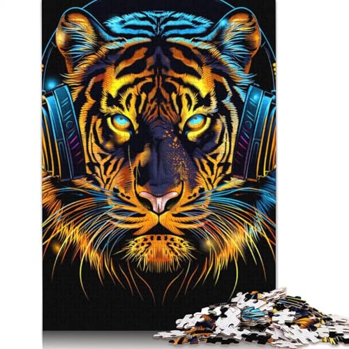 1000-teiliges Tiger-Puzzle mit Kopfhörern für Erwachsene und Teenager, Holzpuzzle, Lernspiel, Herausforderung, Spielzeug, Geburtstagsgeschenke, 1000 Stück (75 x 50 cm) von LMYmoney