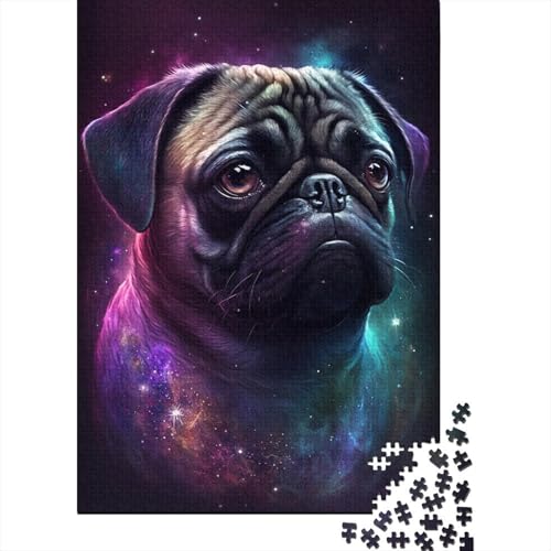 1000-teiliges Weltraum-Puzzle mit Mops, für Erwachsene, Holzpuzzle für Erwachsene und Jugendliche, Lernpuzzle, 1000 Teile (38 x 26 cm) von LMYmoney