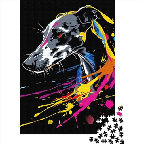 1000-teiliges Whippet-Hundekunst-Puzzle für Erwachsene, Puzzle, Lernspiel, Herausforderungsspielzeug, 1000 Stück (38 x 26 cm) von LMYmoney