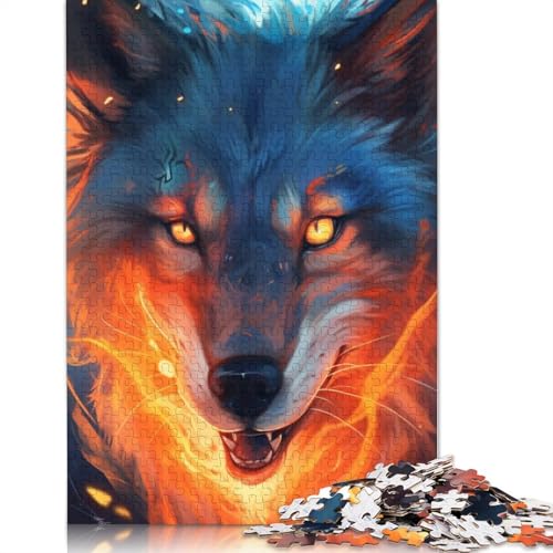 1000-teiliges buntes Feuerwolf-Puzzle für Erwachsene, Puzzle für Erwachsene und Jugendliche ab 12 Jahren, 1000 Teile (75 x 50 cm) < von LMYmoney