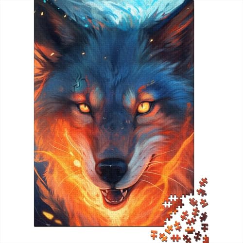1000-teiliges buntes Feuerwolf-Puzzle für Erwachsene Teenager, Holzpuzzles, nachhaltiges Puzzle für Erwachsene | Spiele 1000 Stück (38 x 26 cm) von LMYmoney