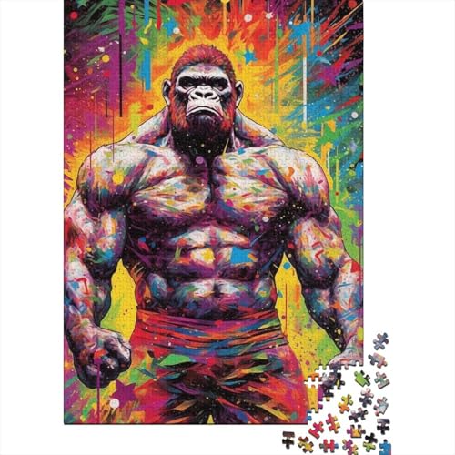 1000-teiliges buntes Gorilla-Gemälde-Puzzle für Erwachsene und Teenager, Lernspielzeug aus Holz, 1000 Teile (38 x 26 cm) von LMYmoney