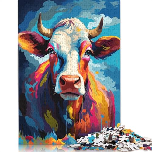 1000-teiliges buntes Kuh-Puzzle für Erwachsene, Holzpuzzle, Lernspiel für Erwachsene Teenager, 1000 Stück (75 x 50 cm) von LMYmoney