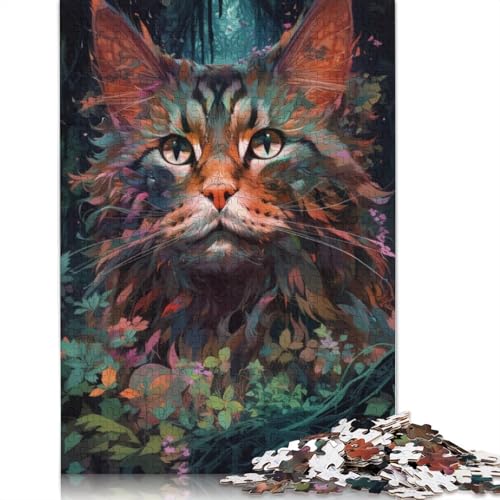 1000-teiliges buntes Maine-Coon-Katzen-Puzzle für Erwachsene, Holzpuzzle für Erwachsene, Lernspiel, Herausforderungsspielzeug, 1000 Stück (75 x 50 cm) von LMYmoney