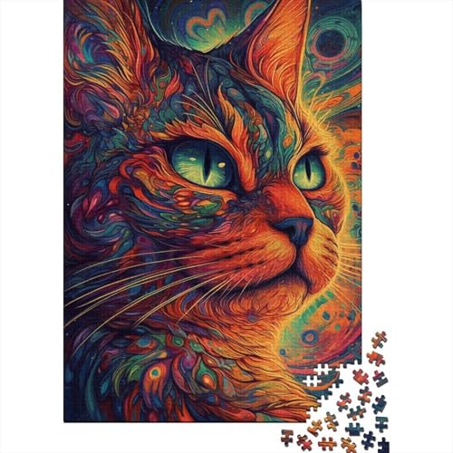 1000-teiliges buntes Weltraumkatzen-Puzzle für Erwachsene, Holzpuzzle für Erwachsene, für Familienspaß und Spieleabend, 1000 Teile (38 x 26 cm) von LMYmoney