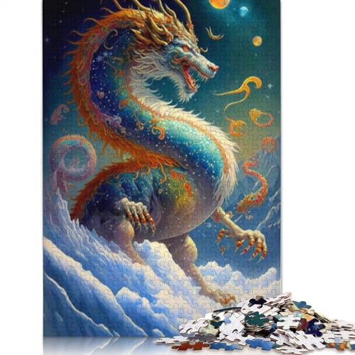 1000-teiliges chinesisches Drachen-Puzzle für Erwachsene, Holzpuzzle, Lernspiel für Erwachsene Teenager, 1000 Stück (75 x 50 cm) von LMYmoney