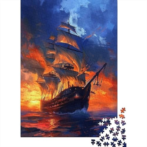 1000-teiliges magisches Piratenschiff-Puzzle für Erwachsene, Holzpuzzle, Puzzle für Erwachsene, 1000 Teile (38 x 26 cm) von LMYmoney