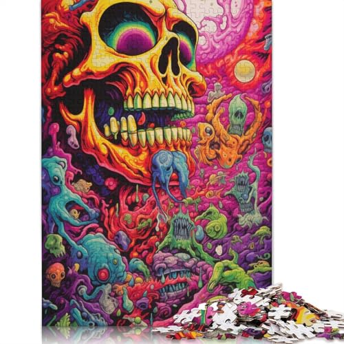 1000-teiliges psychedelisches Totenkopf-Puzzle für Erwachsene, Holzpuzzles, Puzzles für Erwachsene, Lernspiel, Herausforderungsspielzeug, 1000 Stück (75 x 50 cm) von LMYmoney