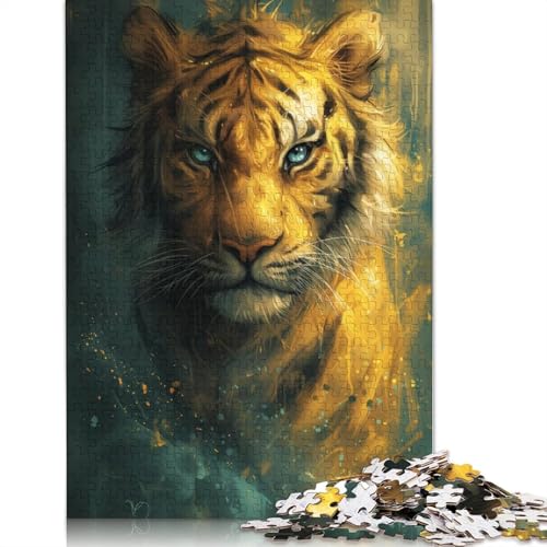 1000-teiliges süßes kleines gelbes Tiger-Puzzle für Erwachsene, Holzpuzzle für Erwachsene, Lernspiel, Herausforderungsspielzeug, 1000 Stück (75 x 50 cm) von LMYmoney
