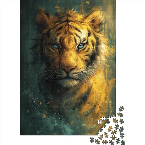 1000-teiliges süßes kleines gelbes Tiger-Puzzle für Erwachsene, Holzpuzzle für Erwachsene, für Familienspaß und Spieleabend, 1000 Teile (38 x 26 cm) von LMYmoney