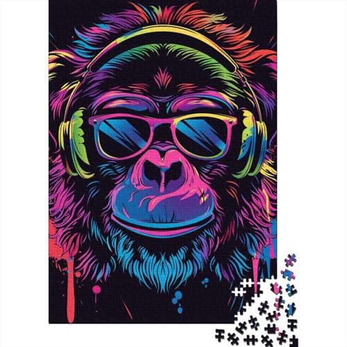 AFFE mit Kopfhörern und Sonnenbrille, 1000-teiliges Puzzle für Teenager, Geschenke, Holzpuzzle, Puzzle für Erwachsene, Lernspiele für zu Hause, DIY-Spielzeug (38 x 26 cm) von LMYmoney