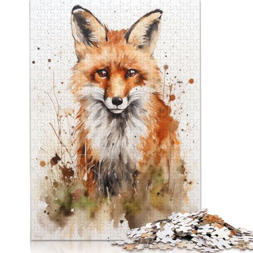 Aquarell-Fuchs-Porträt-Puzzle, Premium-Puzzle aus 100% recycelter Pappe, 100% recycelter Karton, Geschenk für Kinder und Erwachsene, 1000 Teile (26 x 38 cm) von LMYmoney