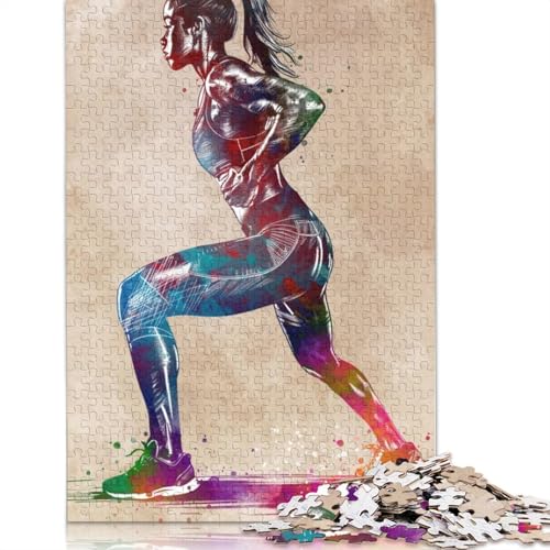 Aquarell-Puzzle für Erwachsene mit weiblicher Sportlerin, 100% recycelte Holzplatte, Denksportaufgaben für Frauen und Männer, 1000 Teile (75 x 50 cm) von LMYmoney
