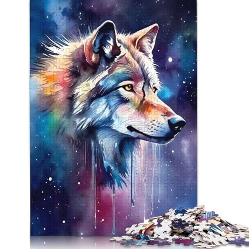 Aquarell-Wolf-Puzzle, Familienspaß, rechteckiges Papierpuzzle für Kinder und Erwachsene ab 12 Jahren, Geburtstagsgeschenk, 1000 Teile (26 x 38 cm) von LMYmoney