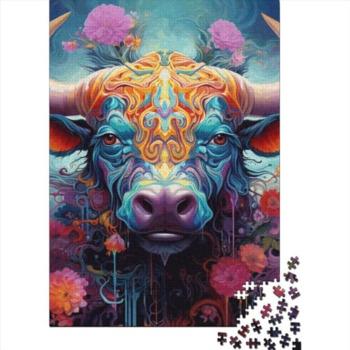 Art Animal Bull Puzzle 1000-teilige Schwer Puzzle Spielzeug Lernspiel Impossible Herausforderungsspielzeug Für Erwachsene Und Kinder Ab 14 Jahren 1000pcs (75x50cm) von LMYmoney