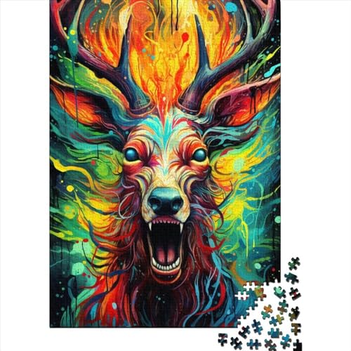 Art Animal Elk Puzzle 1000-teilige Schwer Puzzle Spielzeug Lernspiel Impossible Herausforderungsspielzeug Für Erwachsene Und Kinder Ab 12 Jahren 1000pcs (75x50cm) von LMYmoney
