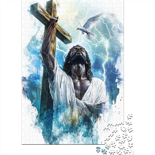 Art Christian Jesus 1000-teiliges Puzzle, 100 Prozent recycelte Holzplatte, Puzzlespiele für Kinder ab 12 Jahren, 1000 Teile (75 x 50 cm) von LMYmoney