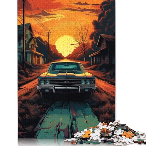 Auto auf der Straße bei Sonnenuntergang, Puzzle für Erwachsene und Jugendliche, 1000 Teile, Holzpuzzle für Teenager, Geschenke, Denksportspiel, 1000 Teile (75 x 50 cm) von LMYmoney