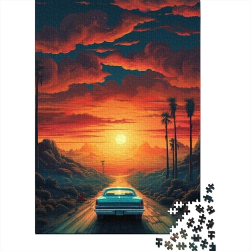 Autofahren unter Sonnenuntergang, 1000 Teile, Holzpuzzle für Erwachsene, Puzzle, Lernspiel, Herausforderungsspielzeug, 1000 Teile (38 x 26 cm) von LMYmoney