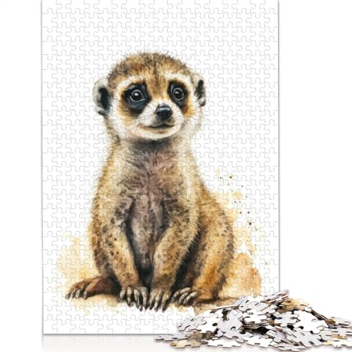 Baby-Erdmännchen-Aquarell-Puzzle 1000 Teile für Erwachsene, kreative Spiele, Puzzlespiele für Erwachsene für Jungen oder Mädchen, 1000 Teile (75 x 50 cm) von LMYmoney