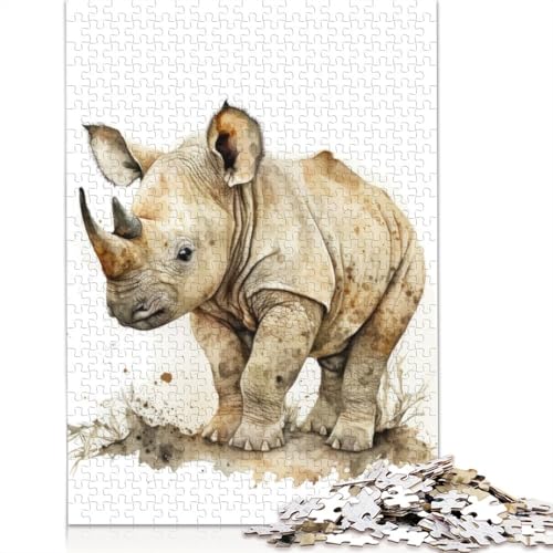 Baby-Nashorn-Aquarell, 1000-teiliges Puzzle, ab 18 Jahren, Lernspiele, Puzzles für Erwachsene, für Frauen, für Kinder ab 12 Jahren, 1000 Teile (75 x 50 cm) von LMYmoney
