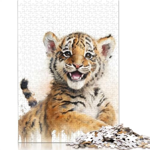 Baby-Tiger-Aquarell-Puzzle für Erwachsene, kreative Spiele, Puzzle, Geschenk für Jungen oder Mädchen, 1500 Teile (85 x 57 cm) von LMYmoney