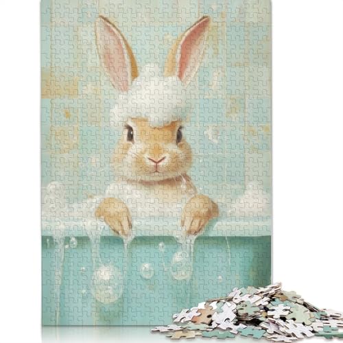 Badezeit-Puzzle mit Häschen, kreative Spiele, 100% recycelter Karton, Puzzle für Erwachsene, 1000 Teile (75 x 50 cm) von LMYmoney