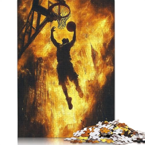 Basketball Silhouette in Flames Puzzles 1000 Teile Schwer Puzzle Spielzeug Lernspiel Impossible Herausforderung Spielzeug Für Erwachsene Und Kinder in Bewährter 1000pcs (75x50cm) von LMYmoney