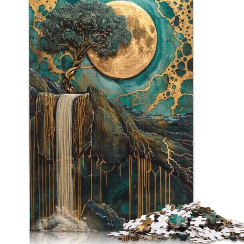 Baum im Felsen-Wasserfall-Puzzle für Erwachsene, 1500 Teile, 100 Prozent recycelte Holzplatte, Denksportaufgaben für Erwachsene, für Jungen oder Mädchen, 1500 Teile (85 x 57 cm) von LMYmoney