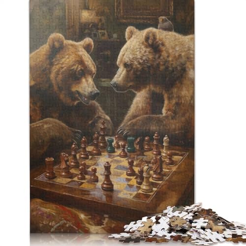 Bears Playing Chess Game Puzzle 1000 Teile Schwer Puzzle Spielzeug Lernspiel Impossible Herausforderungsspielzeug Für Erwachsene Und Kinder Ab 12 Jahren 1000pcs (38x26cm) von LMYmoney