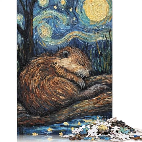 Biber, schlafende Sternennacht, 1000-teiliges Puzzle für Erwachsene, Spielzeug, Denkspiel, Lernspiel für Erwachsene, Stressabbau, Heimdekoration (38 x 26 cm) von LMYmoney