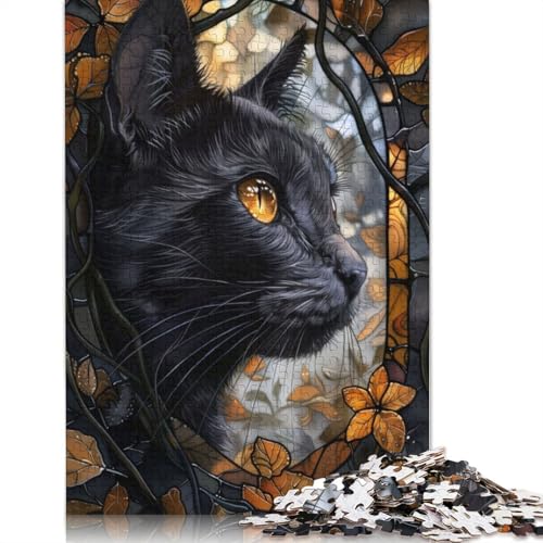 Black Cat Stained Glass Puzzle 1000 Teile Schwer Puzzle Spielzeug Lernspiel Impossible Herausforderungsspielzeug Für Erwachsene Und Kinder in Bewährter 1000pcs (75x50cm) von LMYmoney