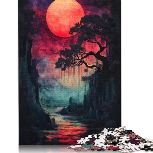 Bloodmoon River Sunset Puzzle 1000 Teile für Erwachsene, kreative Spiele, Puzzlespiele für Erwachsene für Jungen oder Mädchen, 1000 Teile (75 x 50 cm) von LMYmoney