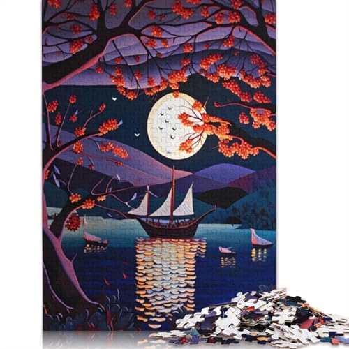 Boot im Mondlicht-Puzzle, farbenfrohe, Coole Puzzles für Kinder ab 12 Jahren, 1000 Teile (75 x 50 cm) von LMYmoney