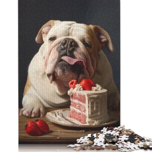 Bulldog-Geburtstagskuchen-Puzzle, Denksportaufgabe, Premium-Karton-Puzzle für Kinder und Erwachsene ab 12 Jahren, 1000 Teile (26 x 38 cm) von LMYmoney