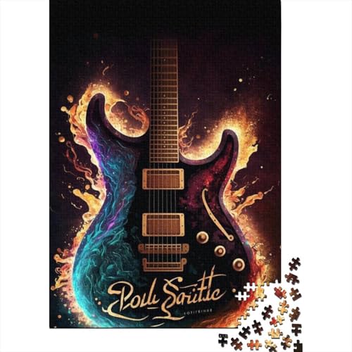 Bunte Kunstgitarre, 1000-teiliges Puzzle für Teenager, Geschenke, Holzpuzzle, Puzzle für Erwachsene, Lernspiele für zu Hause, DIY-Spielzeug, 1000 Teile (38 x 26 cm) von LMYmoney