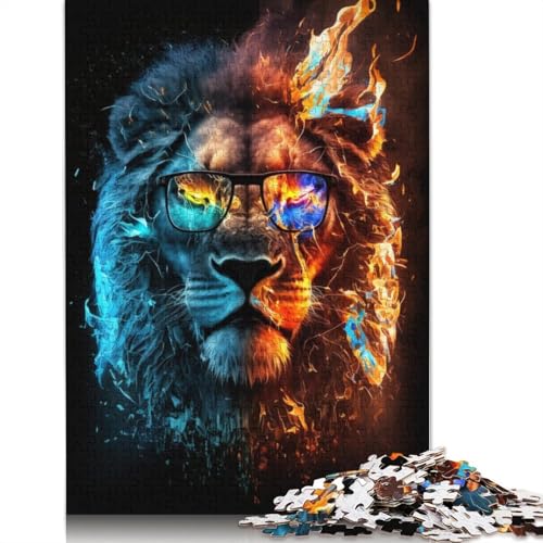 Bunter Löwe mit Brille, Holzpuzzle, 1000 Teile, Puzzle für Erwachsene, Lernspiel, Herausforderungsspielzeug, 1000 Stück (75 x 50 cm) von LMYmoney