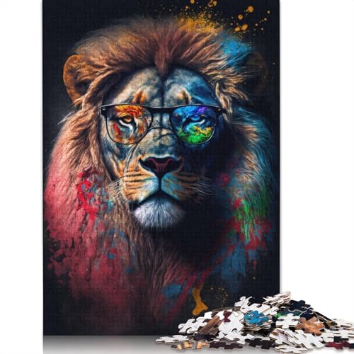 Bunter Löwe mit Brille, Puzzle, Premium, 100% Recycling-Pappe, rechteckiges Puzzle für Erwachsene und Teenager, einzigartiges Geschenk, 1000 Teile (75 x 50 cm) von LMYmoney