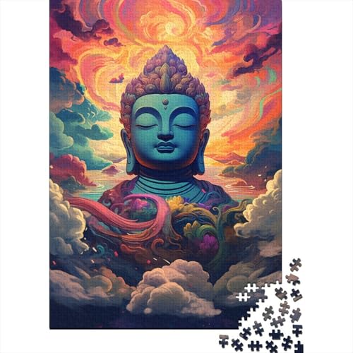 Buntes, künstlerisches Buddha-Statuen-Puzzle, rechteckig, aus 100% recyceltem Karton, für Erwachsene und Kinder, (75 x 50 cm) von LMYmoney