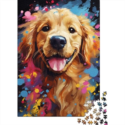 Buntes, künstlerisches Golden Retriever-Puzzle, herausfordernd und knifflig. Puzzle aus 100% recyceltem Karton für Erwachsene, Geburtstagsgeschenk (38 x 26 cm) von LMYmoney